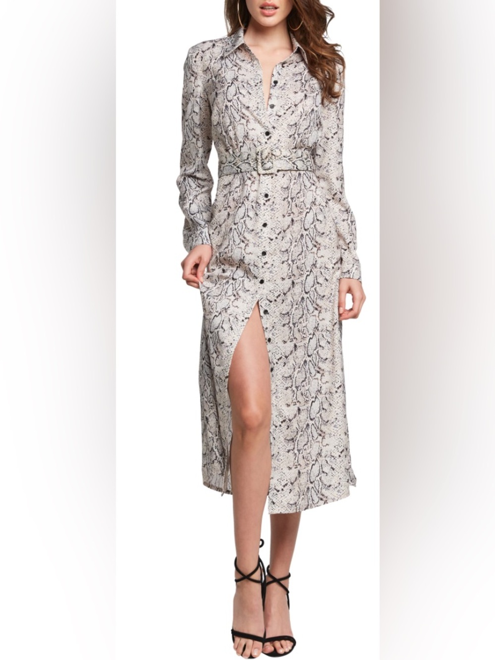 Bardot Women’s Snake Print Long Sleeve Belted Midi Dress Size Small